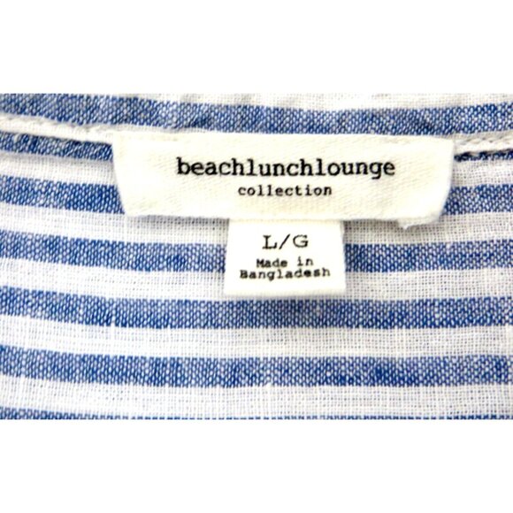 NEW! BEACH LUNCH LOUNGE Striped Button Front Shirt Linen Blend Blue SZ L - Picture 5 of 6